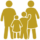 This is a picture of a family. There are 4 people in the picture. There are 2 adults and 2 children.