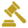 The picture shows a judge's gavel resting on a sounding block.